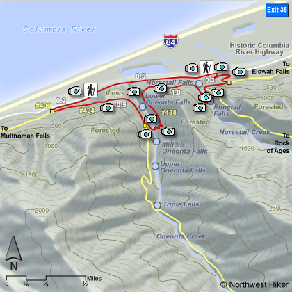 Horsetail ~ Ponytail Falls Loop Hike map