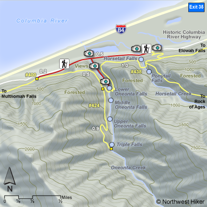 Oneonta Gorge and Falls Hike map